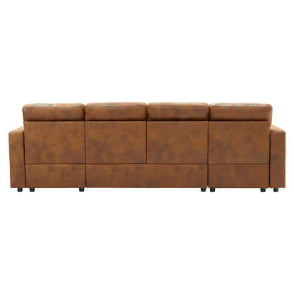 Convertible U-Shaped Sectional Sofa Bed with Double Storage Chaises, Pull-Out Sleeper, Cup Holders, and Lumbar Pillows