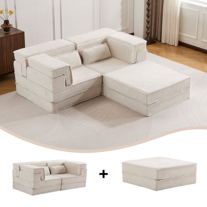 Compression Mahjong Sofa, Convertible Floor Sofa Bed, DIY Boneless Modular Sectional Sofa, No Assembly Required, Circle fleece fabric – Model W3723S00027