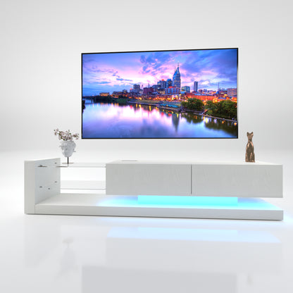 [New Update] LED TV Stand for 55 65 75 Inch TV, Modern Entertainment Center Equipped with Power Outlet, 50 60 70 Inch TV Console for Homes & Apartments, White