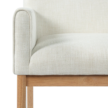Modern Upholstered Dining Chair with Arms, Rubber Wood leg, Fabric & Foam Padded Seat for Kitchen, Dining Room, Living Room(Set of 2) ,Natural+Beige