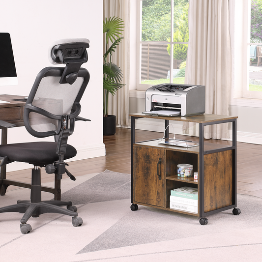 File Cabinet, Office Filing Cabinets with Socket and USB Charging Port, Printer Stand with Storage for A4, Letter Size, Metal Side Frame