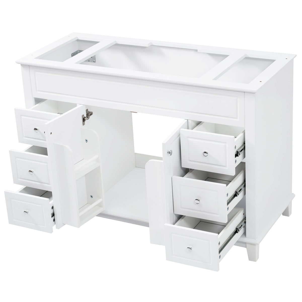 46" Bathroom Vanity without Sink, Cabinet Only, Soft-Close 6 Drawers & Double Doors with 2-Tier Shelves, Solid Pine Legs, White (Same SKU: N759P351752K)