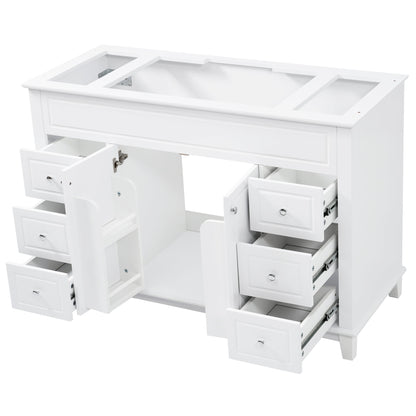 46" Bathroom Vanity without Sink, Cabinet Only, Soft-Close 6 Drawers & Double Doors with 2-Tier Shelves, Solid Pine Legs, White (Same SKU: N759P351752K)