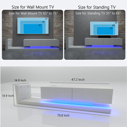[New Update] LED TV Stand for 55 65 75 Inch TV, Modern Entertainment Center Equipped with Power Outlet, 50 60 70 Inch TV Console for Homes & Apartments, White