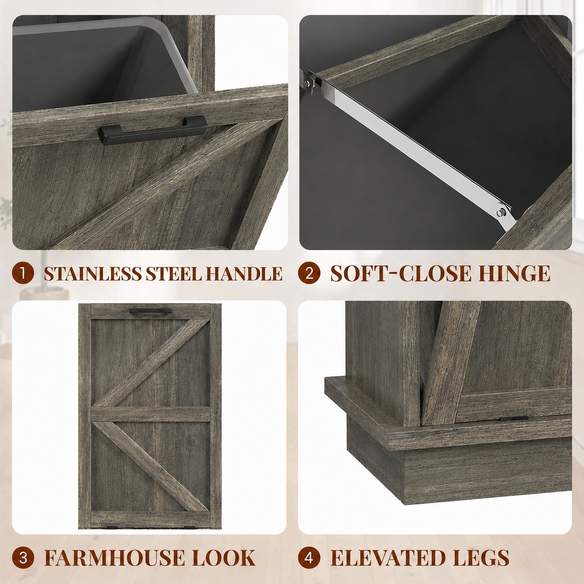 Tilt Out Trash Can Cabinet, 10-Gallon Farmhouse Hidden Garbage Cabinet with Drawer, Dog Proof Wooden Trash Storage Cabinet for Kitchen, Laundry, Living Room, Office