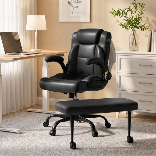 Cross Legged Office Chair with Arms, Wide Criss Cross Chair with Wheels, 360° Rotating Footrest, Height Adjustable Swivel Chair for ADHD,  Ergonomic Office Chair for Home Office Relaxing