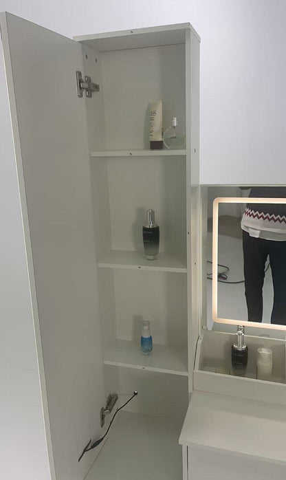 Extra Large LED Mirror Vanity Table + LED Dressing Mirror Cabinet + Cushioned Stool, Double Large LED Mirror, Touch Control, 3-color Switch