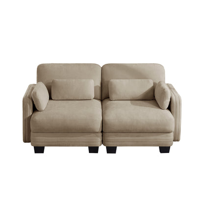 Channel Tufted Design Modern Minimalist Modular Sectional Loveseat Sofa, 2-Seater Couch with Thick Comfortable Seat Cushions, Suitable for Living Room, Bedroom and Apartment, Camel Chenille