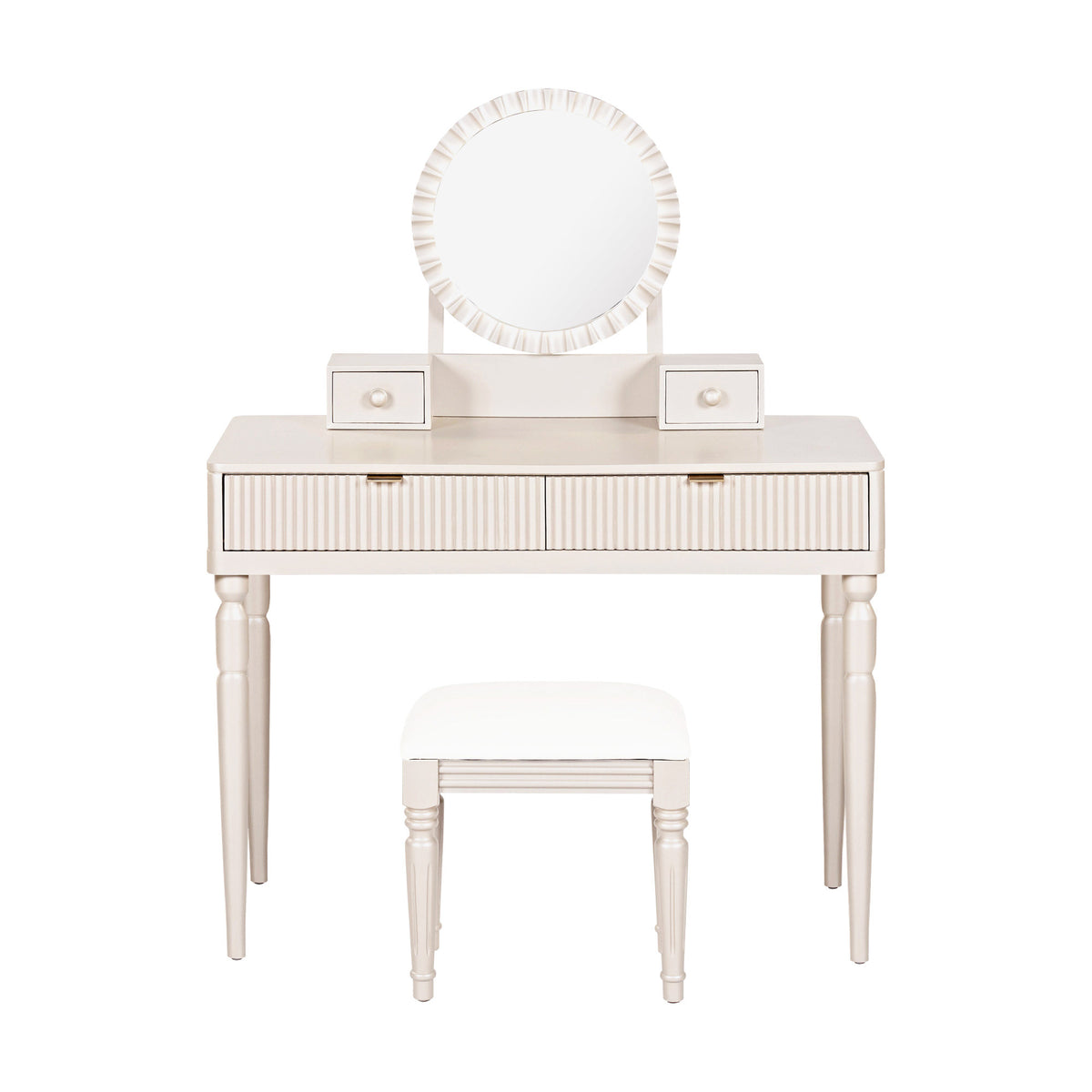 Luxury Vanity Desk with Round Mirror,Height-Adjustable, Stylish Dressing Table Set, 4 Drawers & Stool, Champagne