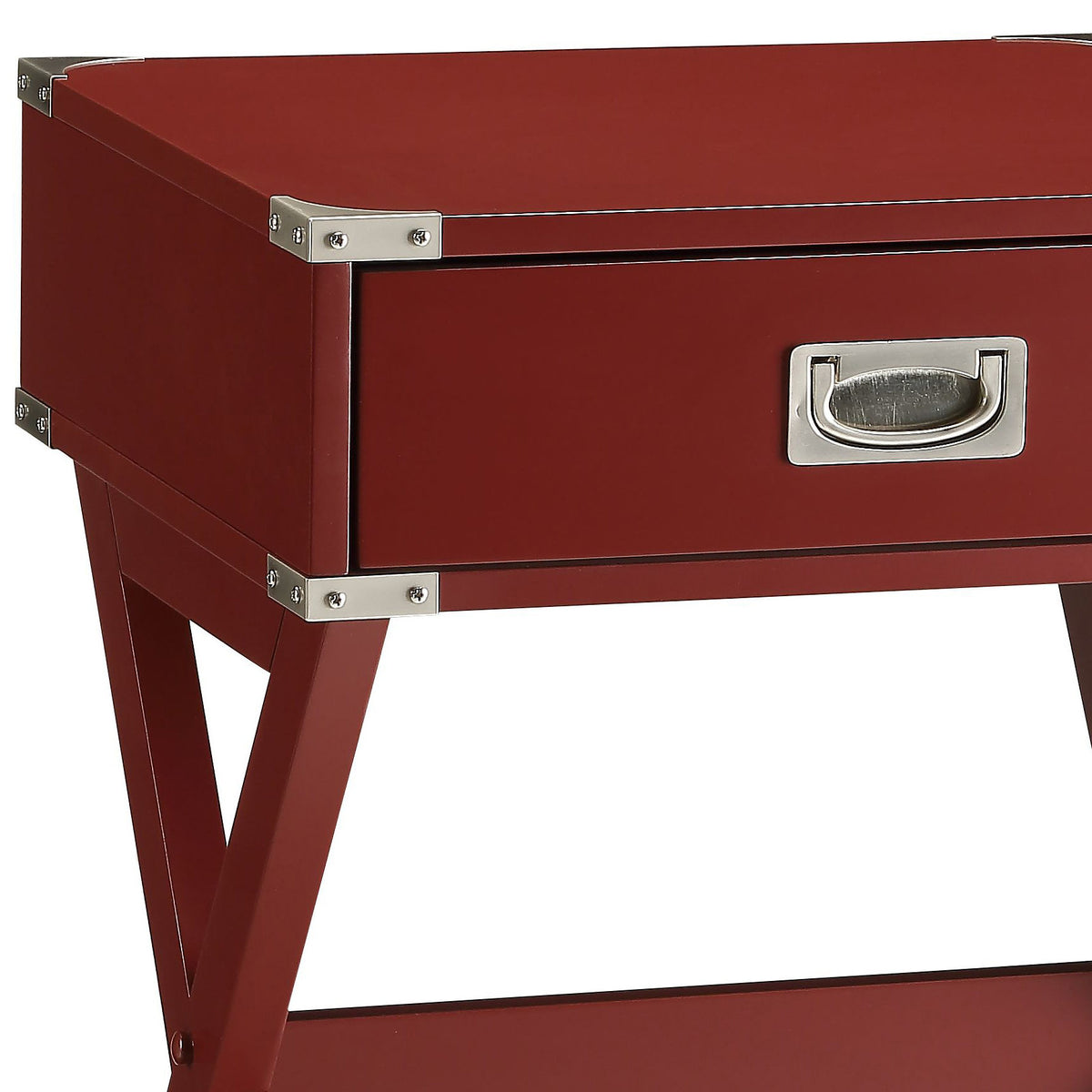 Babs Red Finish Accent Table with Modern Square Design and Functional Drawer in Red Synthetic Wood, 16 x 18 x 24 inches