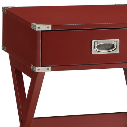 Babs Red Finish Accent Table with Modern Square Design and Functional Drawer in Red Synthetic Wood, 16 x 18 x 24 inches