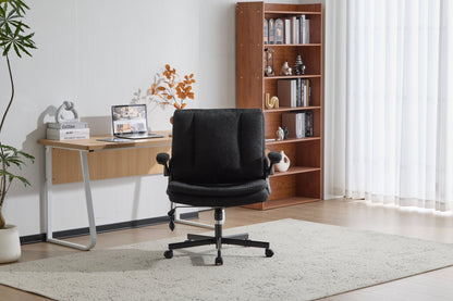 Criss Cross Legged Office Chair with Flip-Up Back Built-In Dynamic Airbag Lumbar Support, Wide Seat Desk Chair with Flip-Up Arms and Wheels, Modern Cross-Leg Chair for Home Office, Vanity, Black.