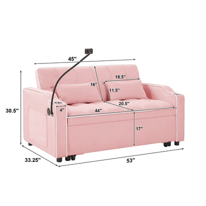 Versatile Foldable Double Seat Recliner,Comfortable Velvet Pull-Out Sleeper Sofa Bed with Side Pockets,USB Port,Swivel Phone Stand, Ashtray and Adjustable Backrest