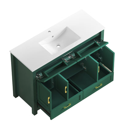 48" Green Bathroom Vanity with Resin sink Combo, Abundant Storage Cabinet -4 Soft close doors and 4 drawers