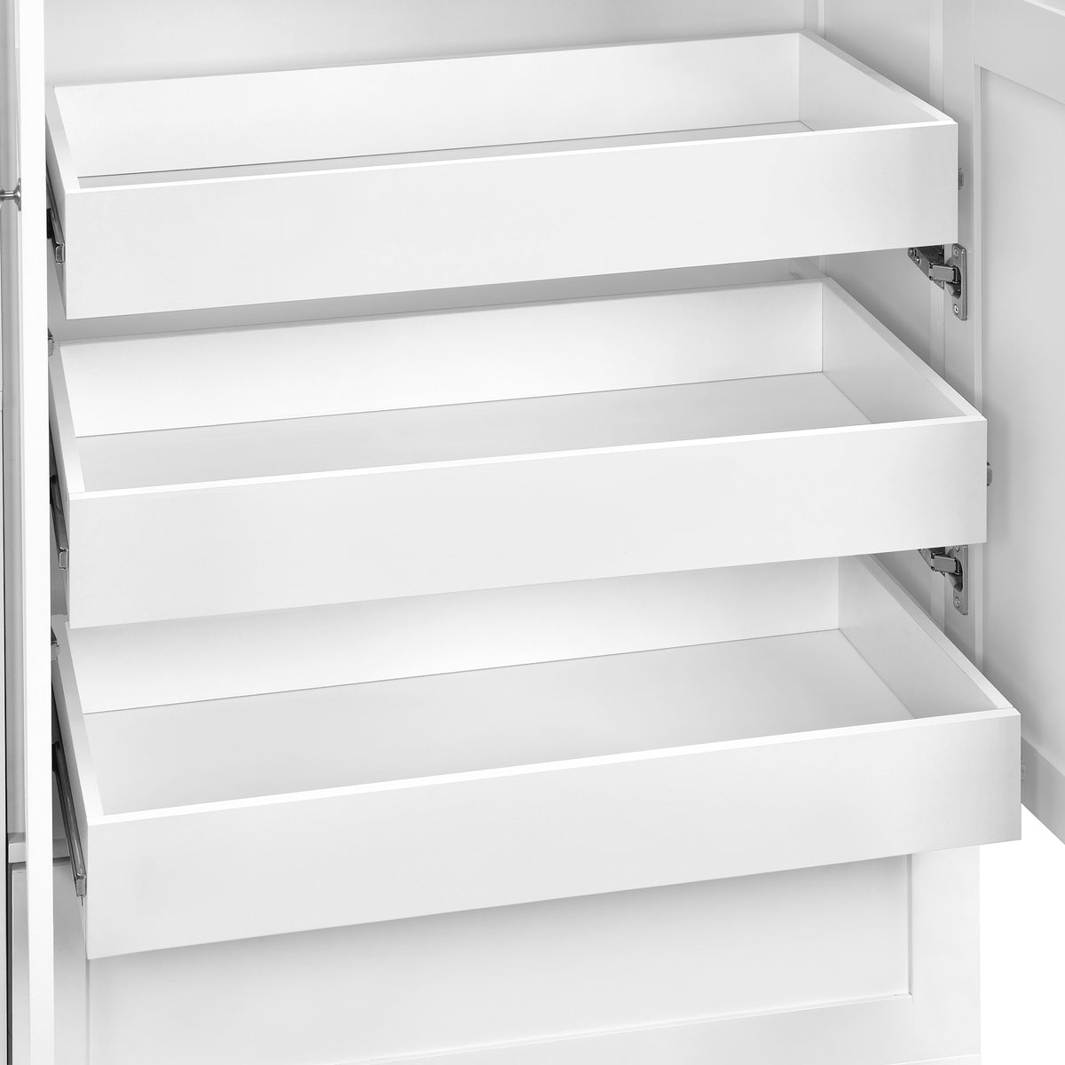 TOPMAX 73.6" Tall Farmhouse Kitchen Pantry Cabinet with 8 Shelves, 2 Drawers, 3 Pull-Out Trays, 4 Doors and Side Cabinets, White