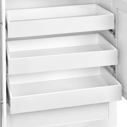 TOPMAX 73.6" Tall Farmhouse Kitchen Pantry Cabinet with 8 Shelves, 2 Drawers, 3 Pull-Out Trays, 4 Doors and Side Cabinets, White