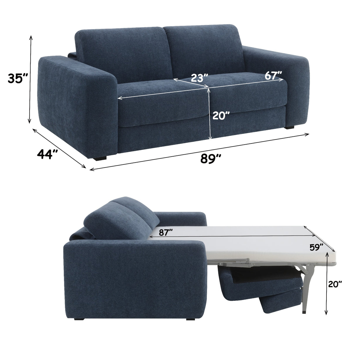 Chesney Dark Blue Chenille Sofa w/Sleeper