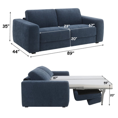 Chesney Dark Blue Chenille Sofa w/Sleeper