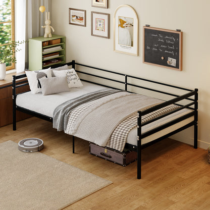 Twin Metal Bed Frame, Heavy-Duty Steel Platform Bed with 11.8-Inch Guardrails, 600 lb Capacity, 10.94-Inch Under-Bed Clearance, No Box Spring Needed, Black