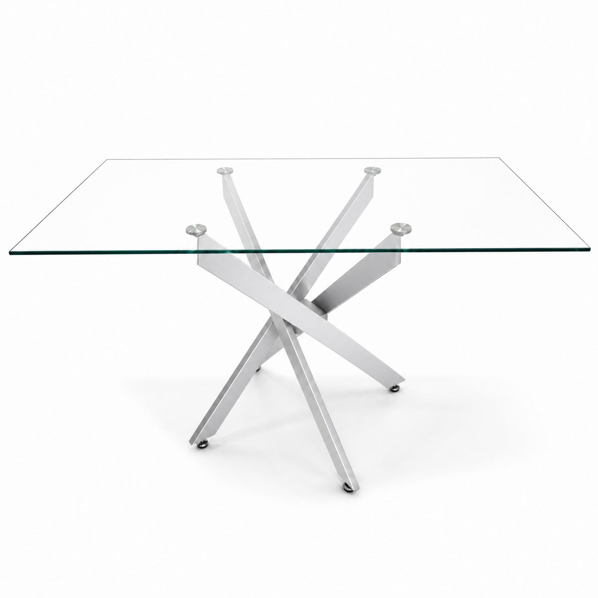 Modern Rectangular Glass Table, 47.24 Inches Of Tempered Glass With A Silver Frame.Kitchen Table Set for Dining Room, Party Table,Conference table,Living Room,Office,Cafe,Home Kitchen,Bedroom