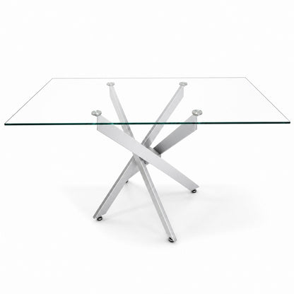 Modern Rectangular Glass Table, 47.24 Inches Of Tempered Glass With A Silver Frame.Kitchen Table Set for Dining Room, Party Table,Conference table,Living Room,Office,Cafe,Home Kitchen,Bedroom