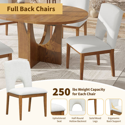 TOPMAX Modern 5-Piece Extendable Round Dining Table Set with 16.2inch Removable Leaf for Small Places, Walnut