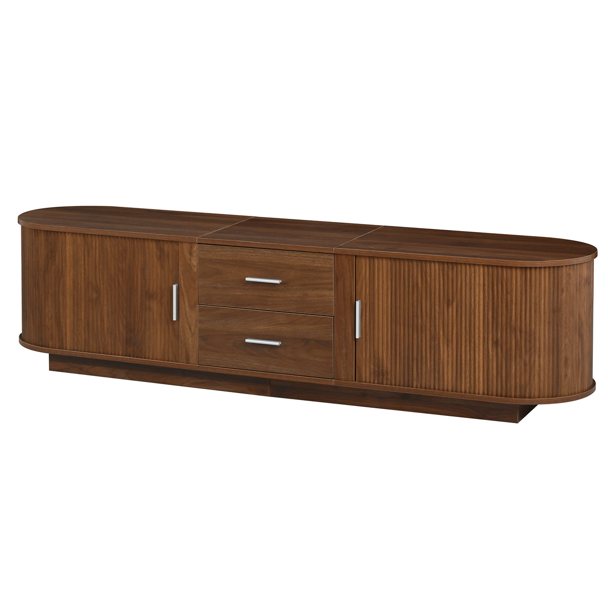 U-Can Modern TV Stand with Drawers, Hidden Sliding Storage, Rounded Corners, and Waterproof Surface, Fits 65'-70" TVs – Antique Brown