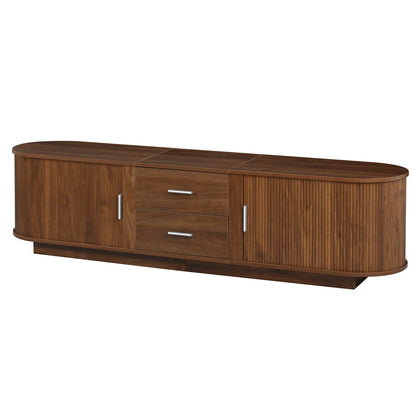 U-Can Modern TV Stand with Drawers, Hidden Sliding Storage, Rounded Corners, and Waterproof Surface, Fits 65'-70" TVs – Antique Brown