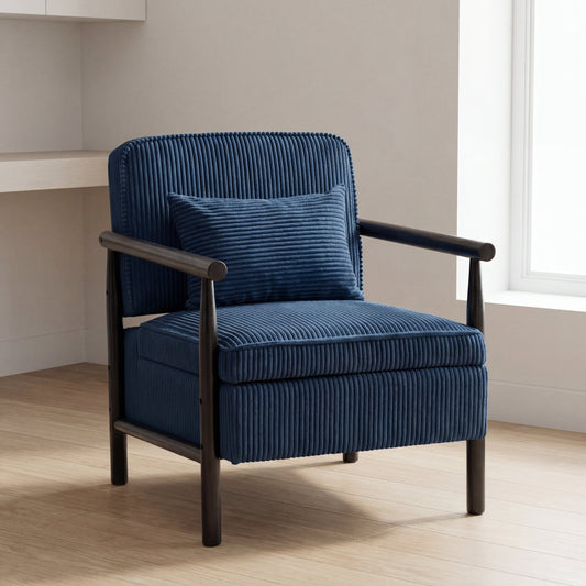 Storage Chair,Mid Century Modern Accent Chair with Wood Frame, Upholstered Living Room Chairs with Waist Cushion, Reading Armchair for Bedroom Sunroom