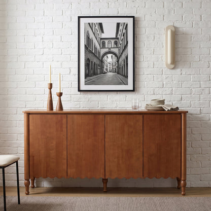 59' Rustic Sideboard Buffet Cabinet Credenza with 4 Doors & 2 Shelves,Farmhouse Wood Accent Storage Cabinets Console Table with  & Solid Wood Legs, Brown