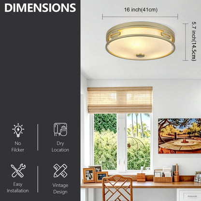 11.81" Flush Mount Ceiling Light, 2xE26 Max 60W Sockets, Gold Metal Frame with Frosted Acrylic Shade, Bulbs Not Included