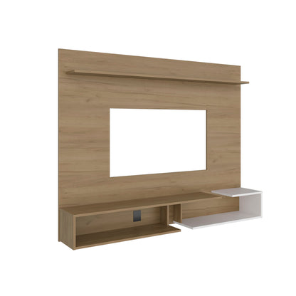 Colorado Wall Mounted TV Panel with Floating Media Console and Open Storage Shelves,Natural Oak