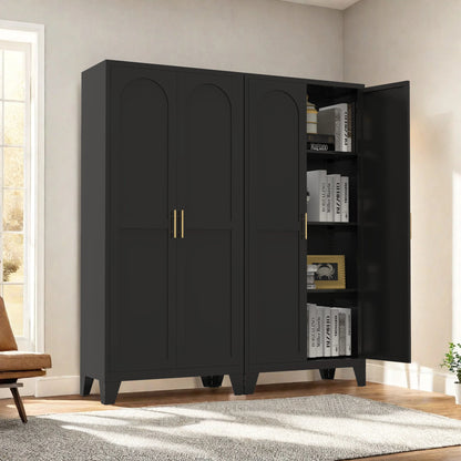 61'' 2 Shapely Doors Cabinet, Metal Storage Cabinet with Doors and Adjustable Shelves, for Bedroom, Living Room(Black)