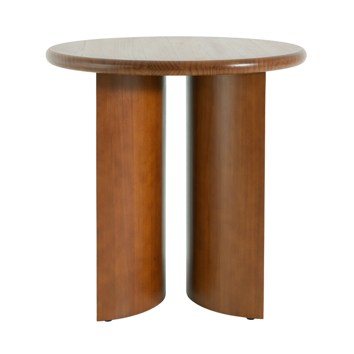 Walnut Finish Pine Wood Round Side Table with Unique Fan-Shaped Legs, Mid-Century Modern Accent End Table for Living Room
