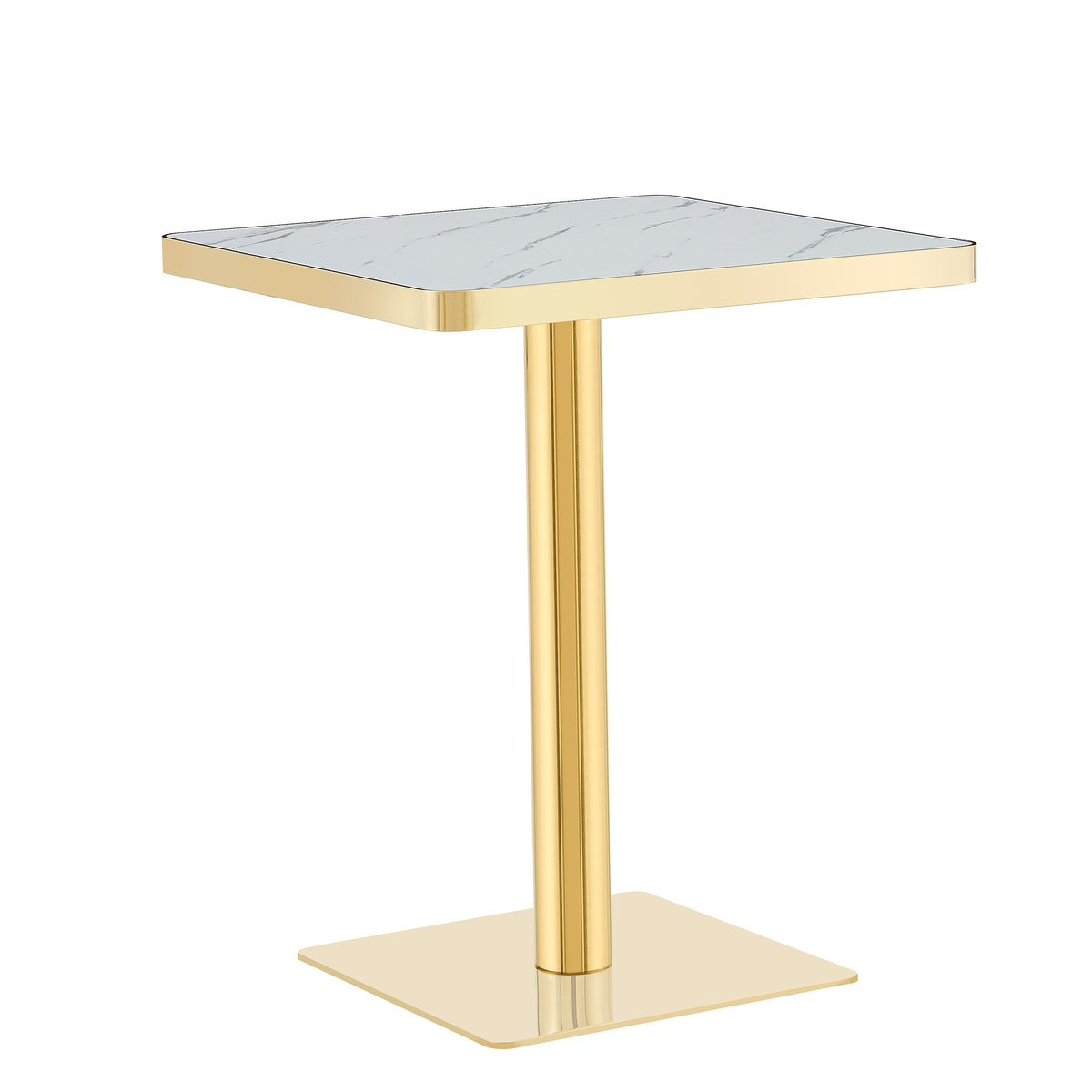 Modern Square Dining Table with Faux Marble Top, 24' Small Kitchen Table with Gold Stainless Steel Pedestal Base, 1.4' Thick MDF Top with UV Coating, Heat & Stain Resistant Coffee Bistro Table for 2