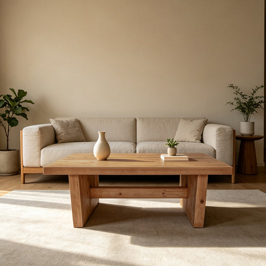 47.24" Coffee table crafted from selected natural solid wood,retaining natural wood grain with warm and rustic wood tones.