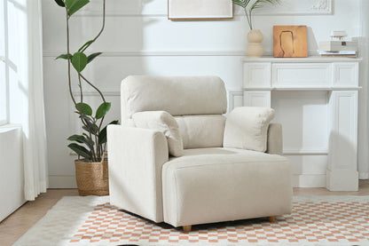 Oversized Chair w/Storage Ottoman, Wide Accent Armchair Chair for Living Room, Modern Lounge Chair, Upholstered Mid-Century Reading Chair, Comfy Living Room Chair, Deep Seat Sofa Couch(Beige Gray)