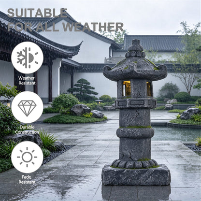 Magnesium Oxide Solar Pagoda Garden Statue with Warm LED Light, Oriental Stone Tower Lantern Outdoor Yard Patio Decor Ornament, Ideal Gift, 27.56'