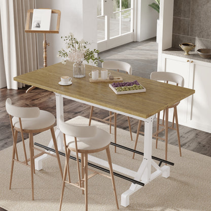 59'Bar Height Table with Footrest, Rectangular Wooden Tabletop Bar Table, Heavy Duty Metal Frame High Pub Table for Kitchen, Dining Room, Home Bar, Natural