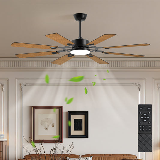 60 Inch Ceiling Fan with Lights and Remote Control, 8 Plywood Blades, 6-Speed Noiseless Reversible DC Motor, 3CCT, Windmill Ceiling fan