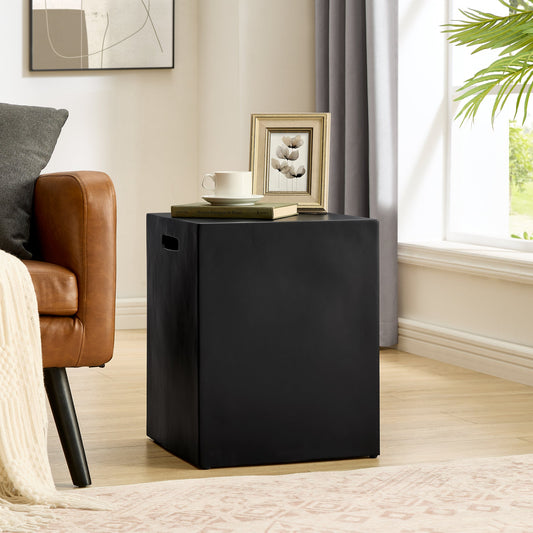 Minimalist Cube Accent Side Table with Built‑in Carry Handles-White-Black