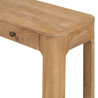 TREXM Rustic Console Table with Curved Corners for Safety, Entryway Table with 3 Concealed Drawers