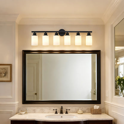 6-Light Matte Black Wall Lamps with White Glass Shades (No Bulbs) Sconce Lighting