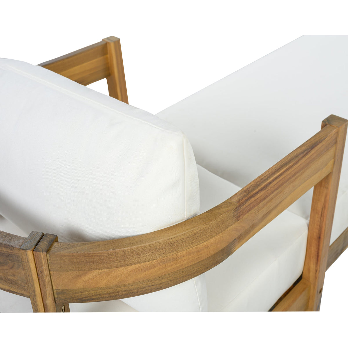 78" Acacia Wood Outdoor Chaise Lounge Chair with Curved Frame, Weather Resistant Patio Reclining Daybed with Thick Removable Cream Cushion, Single Arm Outdoor Lounger for Poolside, Backyard & Garden