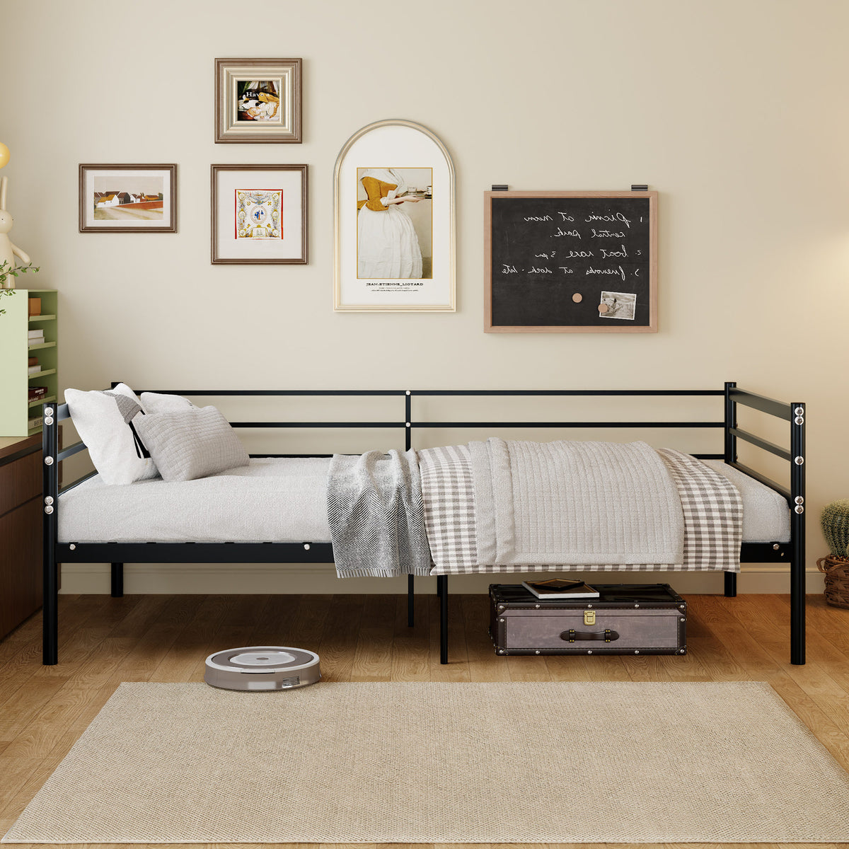 Twin Metal Bed Frame, Heavy-Duty Steel Platform Bed with 11.8-Inch Guardrails, 600 lb Capacity, 10.94-Inch Under-Bed Clearance, No Box Spring Needed, Black