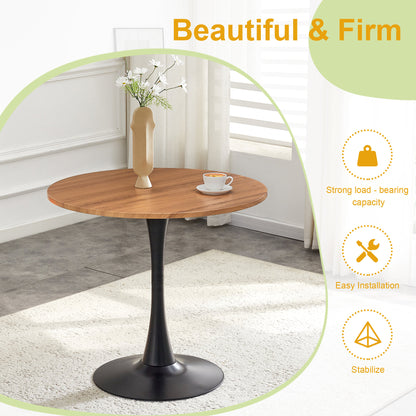Round Dining Table, 31.5" Circle Tulip Table with Thickened Tabletop & Metal Pedestal, Mid Century Modern Bistro Table for Kitchen, Small Places, Living Room, Cafe (Faux Wood)W2920P405350