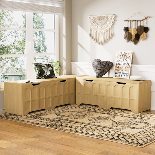 3-Piece L-shaped multifunctional storage bench with padded shoe bench, serves as a kitchen corner stool, toy storage box, or reading nook seat, natural color, 63'D x 63'W x 19.1'H