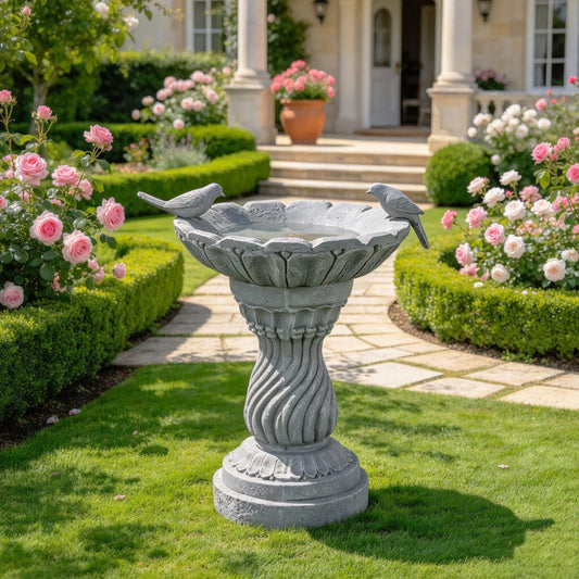 16.54' Garden Bird Bath Statue, Magnesium Oxide Grey Pedestal Birdbath, Outdoor Bird Feeder Bowl with Decorative Bird Figurine, Yard Lawn Patio Garden Decor, Ideal Gift for Bird Lovers