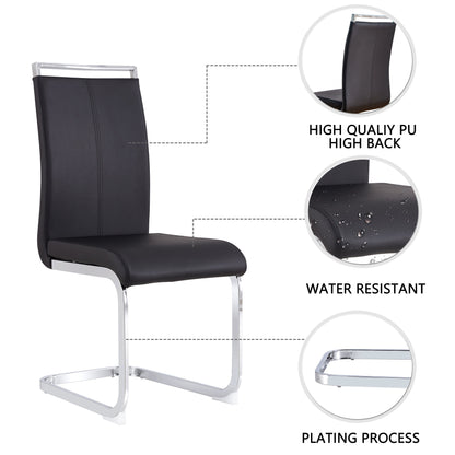 Modern Dining Chairs,PU Faux Leather High Back Upholstered Side Chair with C-shaped Tube Chrome Metal Legs for Dining Room Kitchen Vanity Patio Club Guest Office Chair (Set of 4)(Black+PU Leather)1162