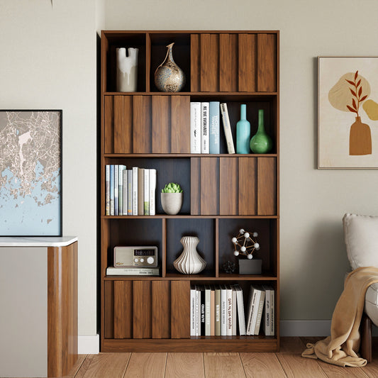 Bookcase  with Doors, 5-Tier Freestanding Bookshelf, Closed & Open Storage Display Cabinet for Living Room, Home Office, Study